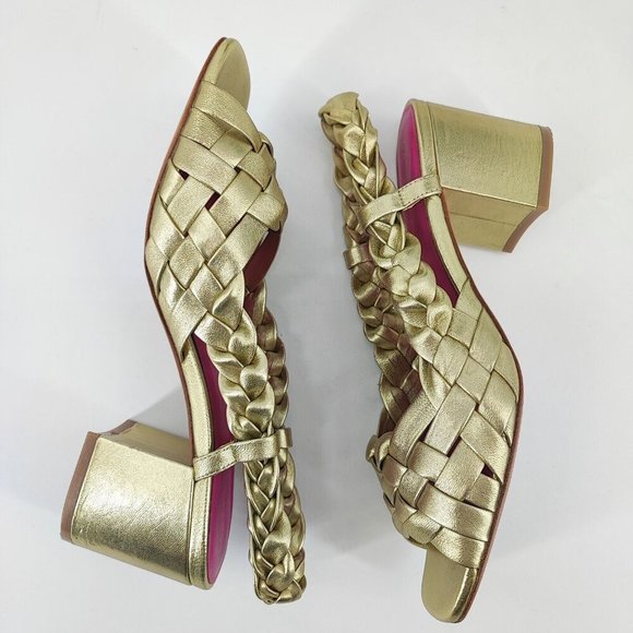 Trina Turk Gold Braided Block Heel Sandals - Picture 6 of 9